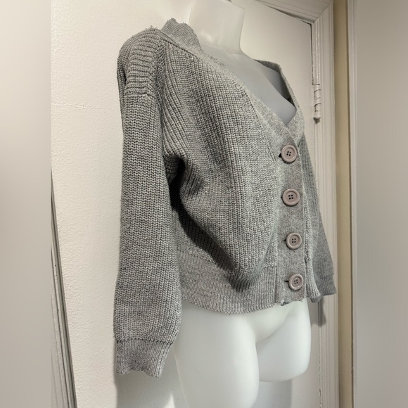 Gray Button-Up Knit Cardigan With Adjustable Fit Straps (Size M) - Picture 2 of 6
